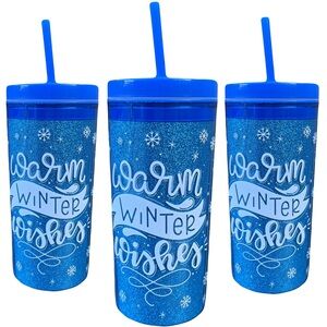 3 Pcs of Blue Glitter Tumbler with Straw